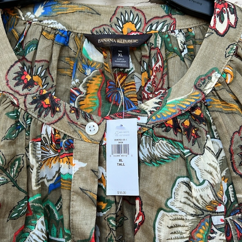 Banana Republic Paisley BoHo Safari Button-Down Oversized Shirt Blouse Top NWT - Picture 5 of 8
